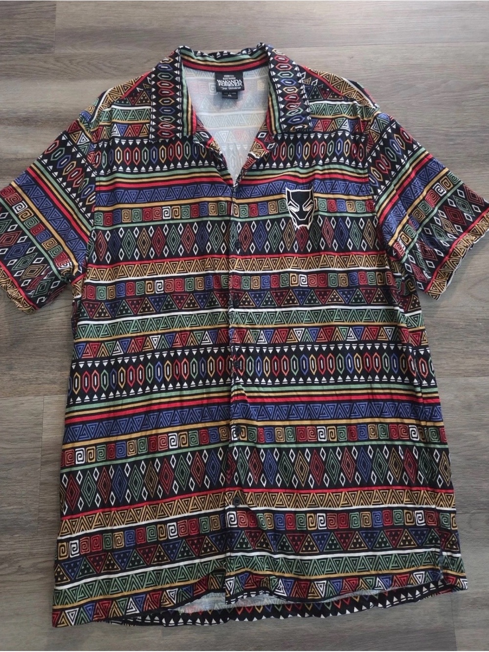 Black Panther Size XLarge Wakanda Forever Our Universe Button Up Polo Marvel